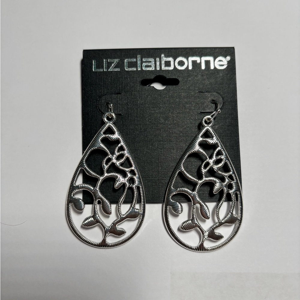Liz Claiborne Silver Filigree Teardrop Earrings